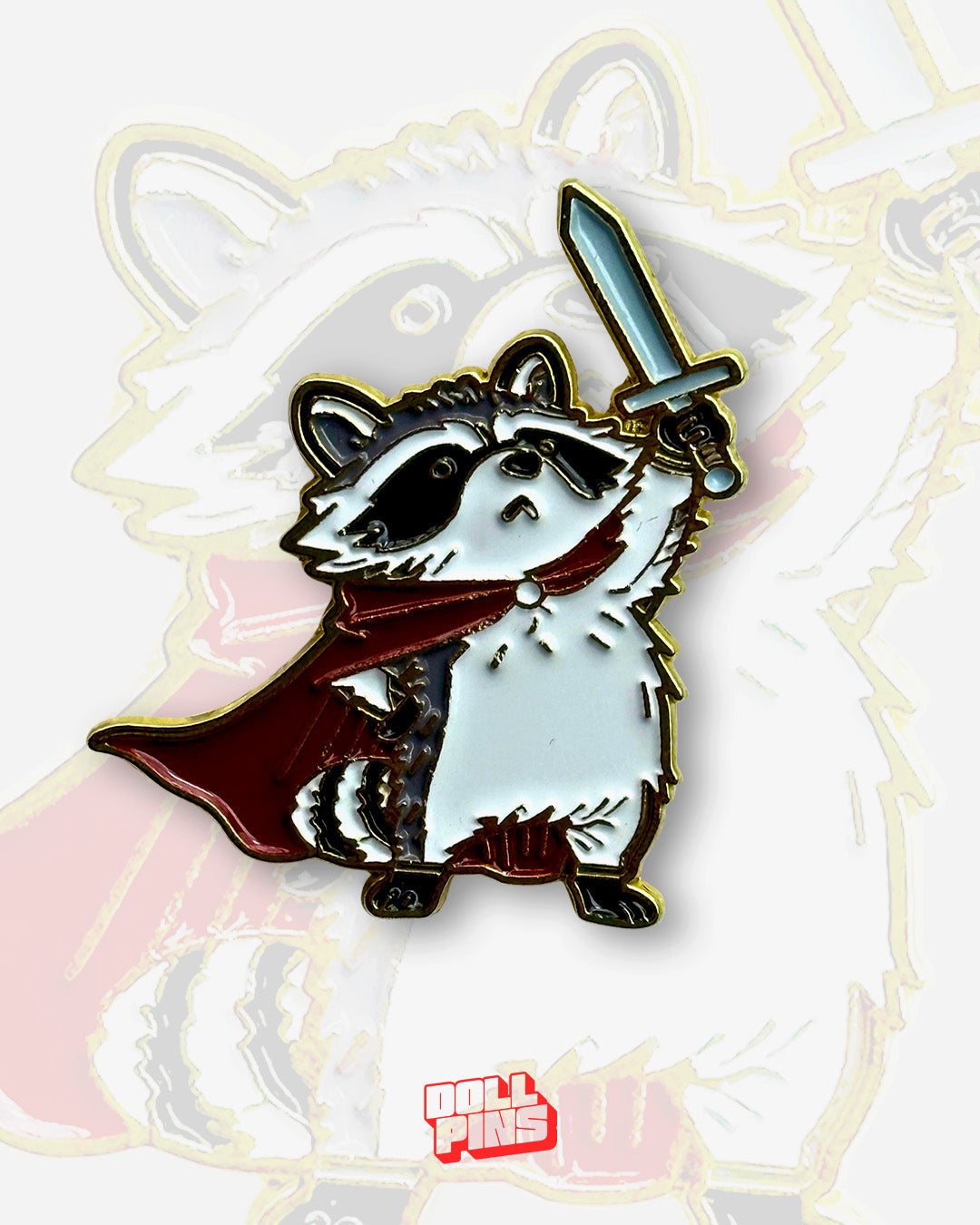 MAPACHE CABALLERO CON ESPADA Y CAPA ROJA